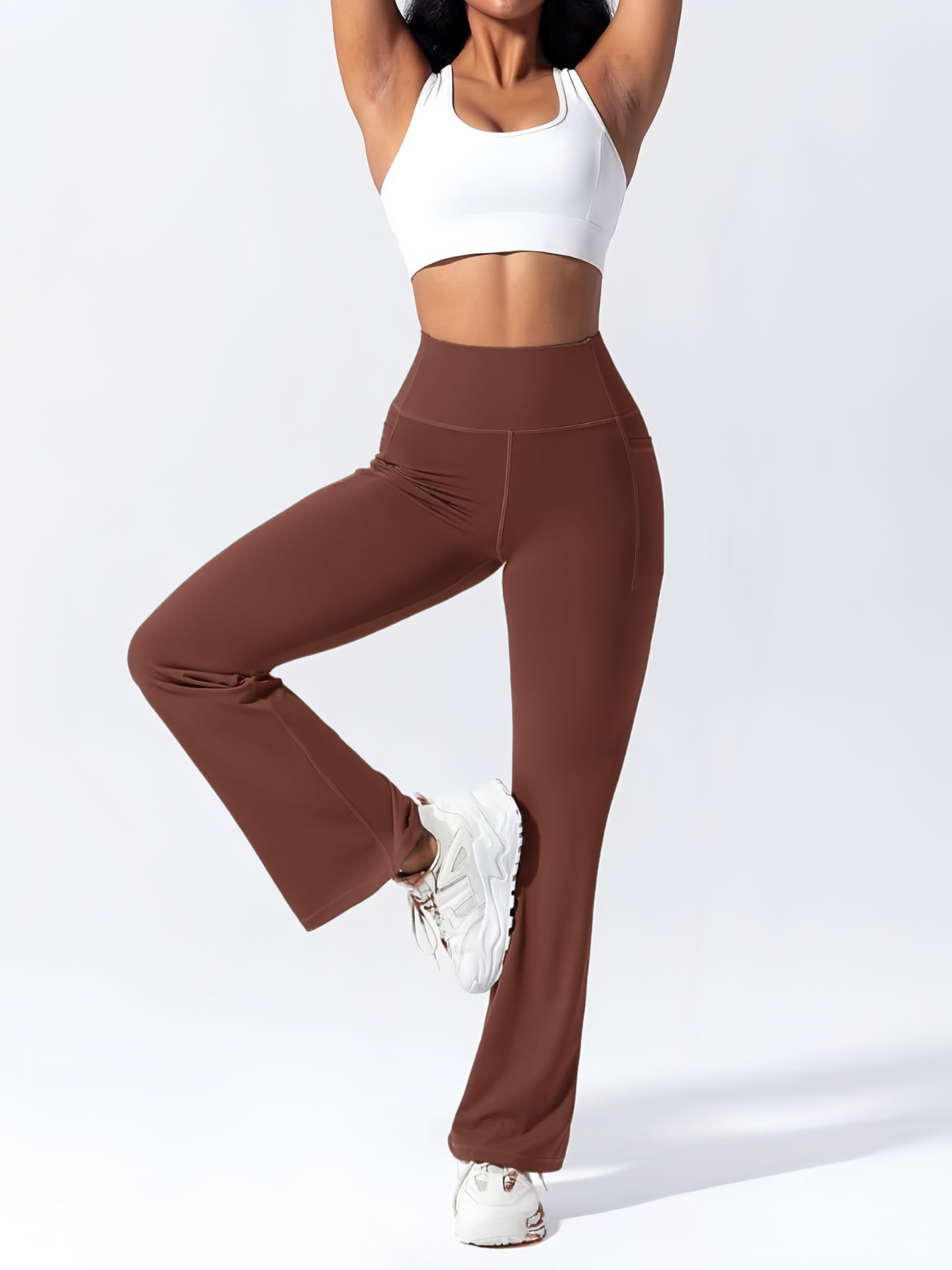 Pantalones de Yoga para Mujer Cintura Alta Flared Leggings Control de Barriga Elasticos Yoga de Pants para Pilates Ejercicio Fitness Trabajo Casuales
