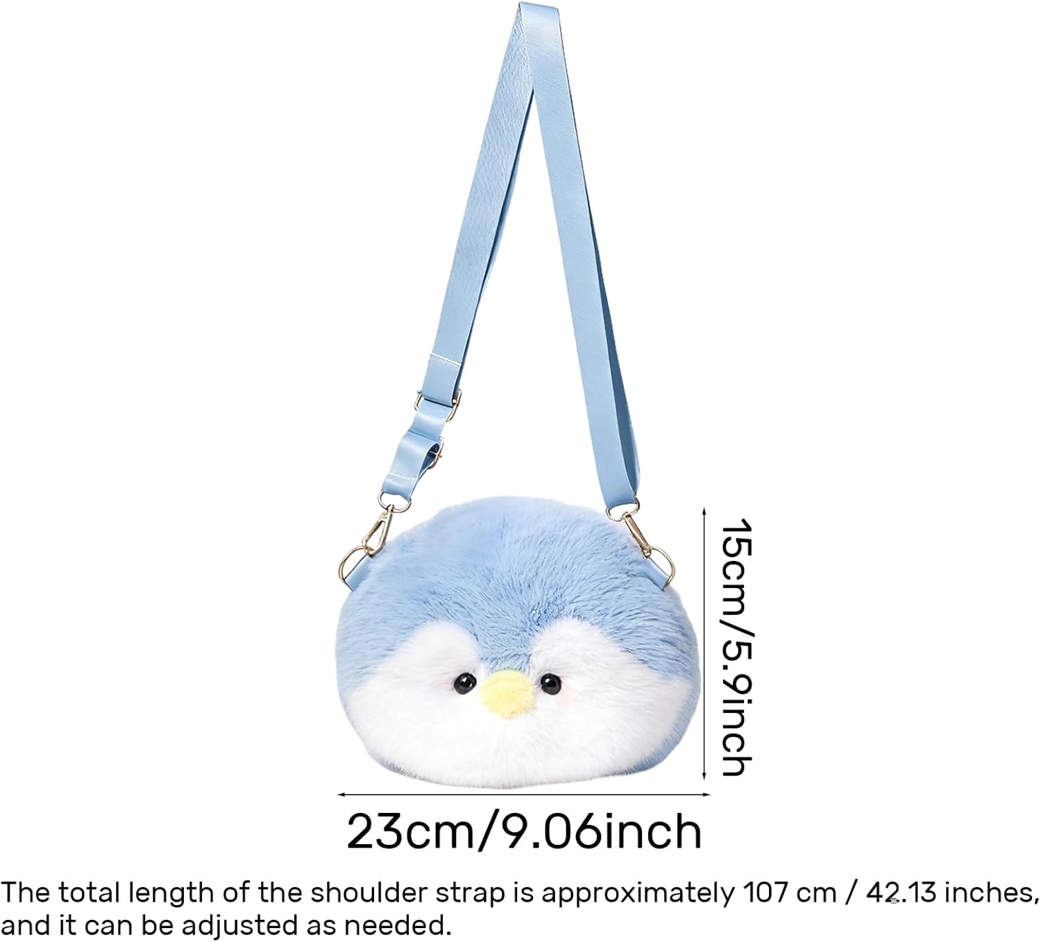 Plush Penguin Crossbody Bag with Adjustable Strap for Women - Soft Shoulder Backpack in Deep Gray and Blue (Blue) - Image 6