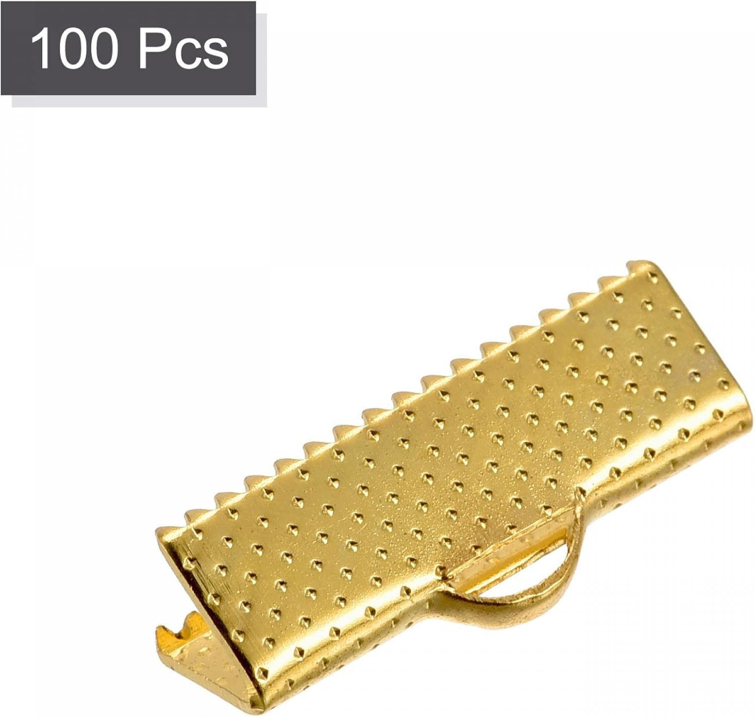 uxcell 100Pcs Ribbon Crimp Clamp Ends, 20mm Bookmark Pinch Cord End Clasps for DIY Craft Making, Gold Tone image 3