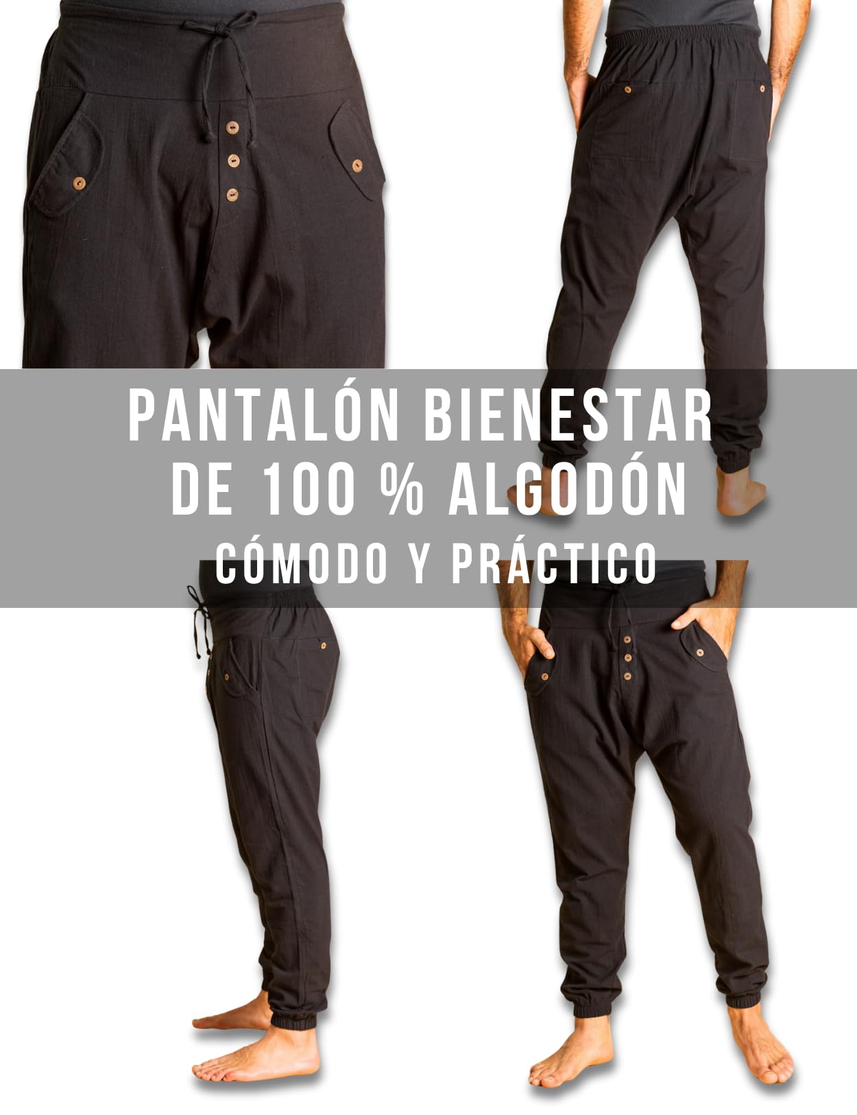 PANASIAM Yogi Pants Mujer & Hombre | Pantalones Aladino cómodos de algodón – Estilo Harem Ancho y Ligero | Ajuste cordón Delantero y Cintura elástica Trasera | Pantalón de Verano