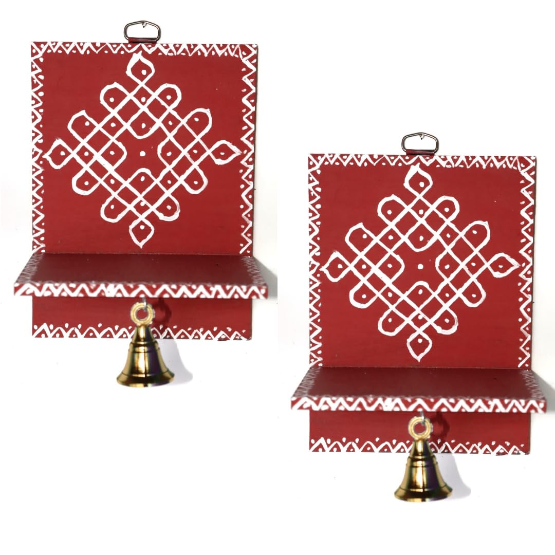 Handmade Mada Vilakku 2 Piece | Diya Wall Mounted Stand with Brass Bell | Wall Mount Diya Stand | Vilakku Madam | Diya Stand | Traditional Diya Stand | Wall Hanging Diya Stand