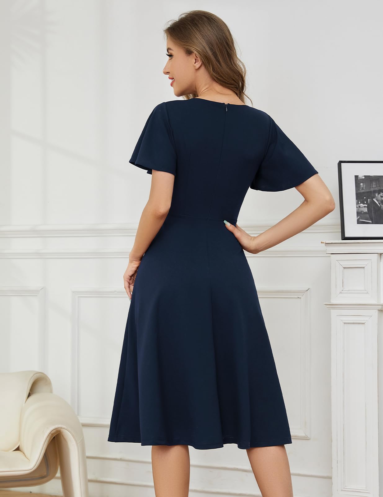 Bridesmay Hochzeitskleider 2025, kurzärmelig, bescheidene A-Linie, Midi-Kirche, Teeparty-Kleid