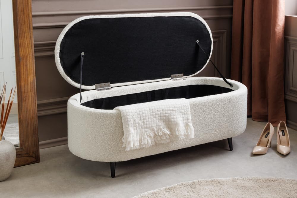 Riess Ambiente Scandinavische Polsterbank Vogue 110cm - weiß - Bouclé schwarz Sitzbank mit Stauraum modern Flur Schlafzimmer
