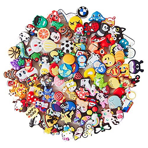 Different Shaped Shoe Charms Fits for Clog Sandals Decoration,Charms for Girlsâ€¦ (100 PCS PVC Shoe Charms + 3 PCS Shoelace Adapters)