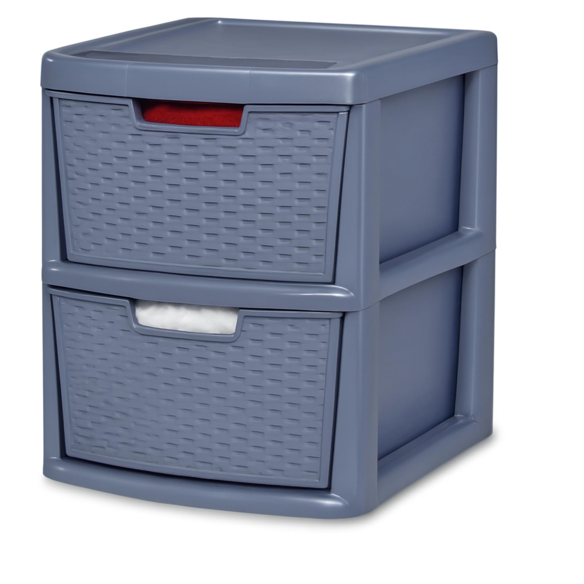 ALEEZ - Large Plastic Drawer Storage Unit - Rattan Effect 2 Drawer Cabinet - Multipurpose Storage Organiser - Office, Tabletop Desktop Drawer - Bedroom Chest Drawer Unit - (Grey, 2 Drawer) โ image 1