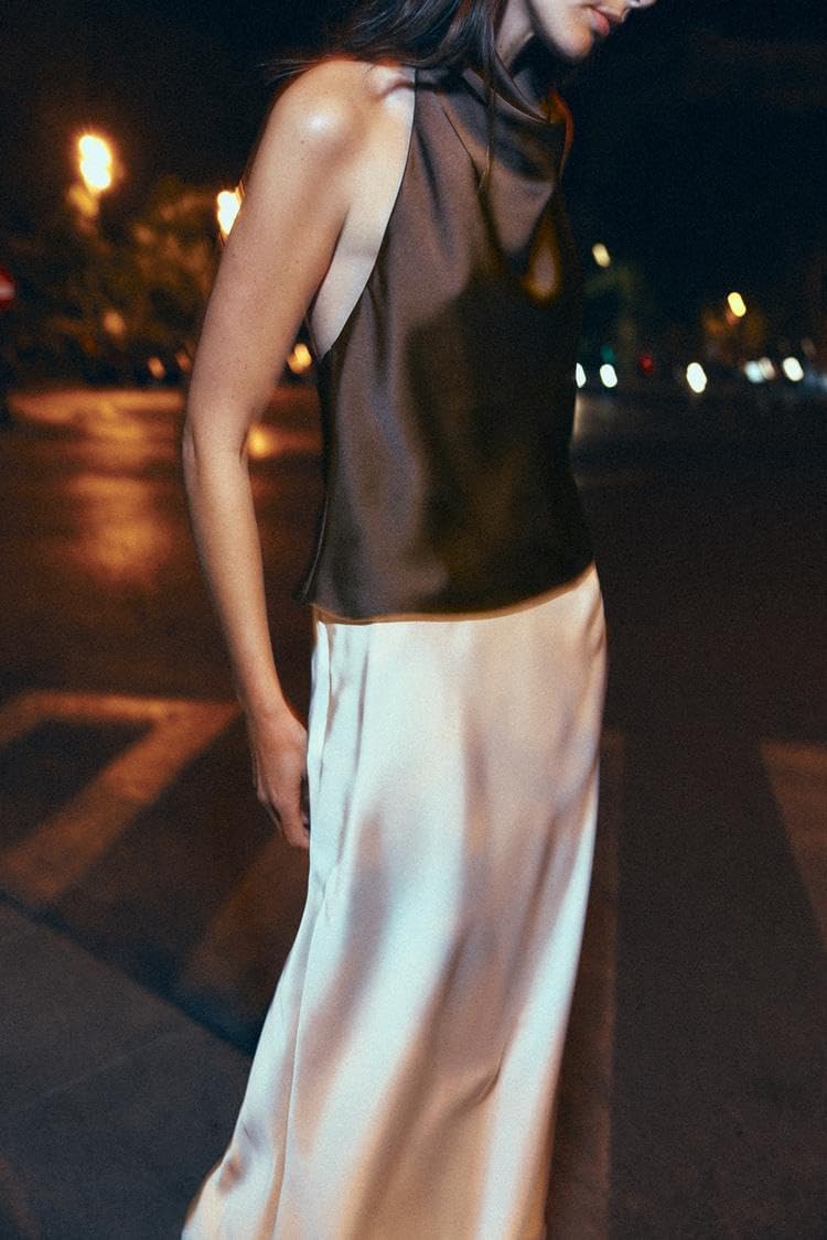 Women Halter Backless Tank Tops Satin Sleeveless Mock Neck Vest Summer Open Back Solid Color Going Out Tops - Image 5