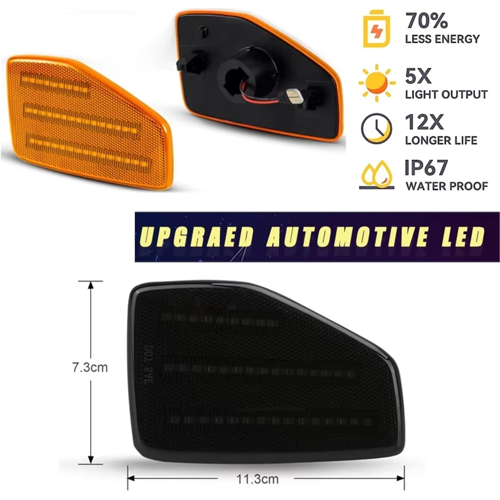 Dinamico Indicatore Direzione Per Hummer Per H3 2006-2010 Per H3T 2009-2010 39smd Ambra 2 Pezzi LED Paraurti Parafango Luce Posizione Laterale Indicatori Direzione Freccia Specchietto(Silver)