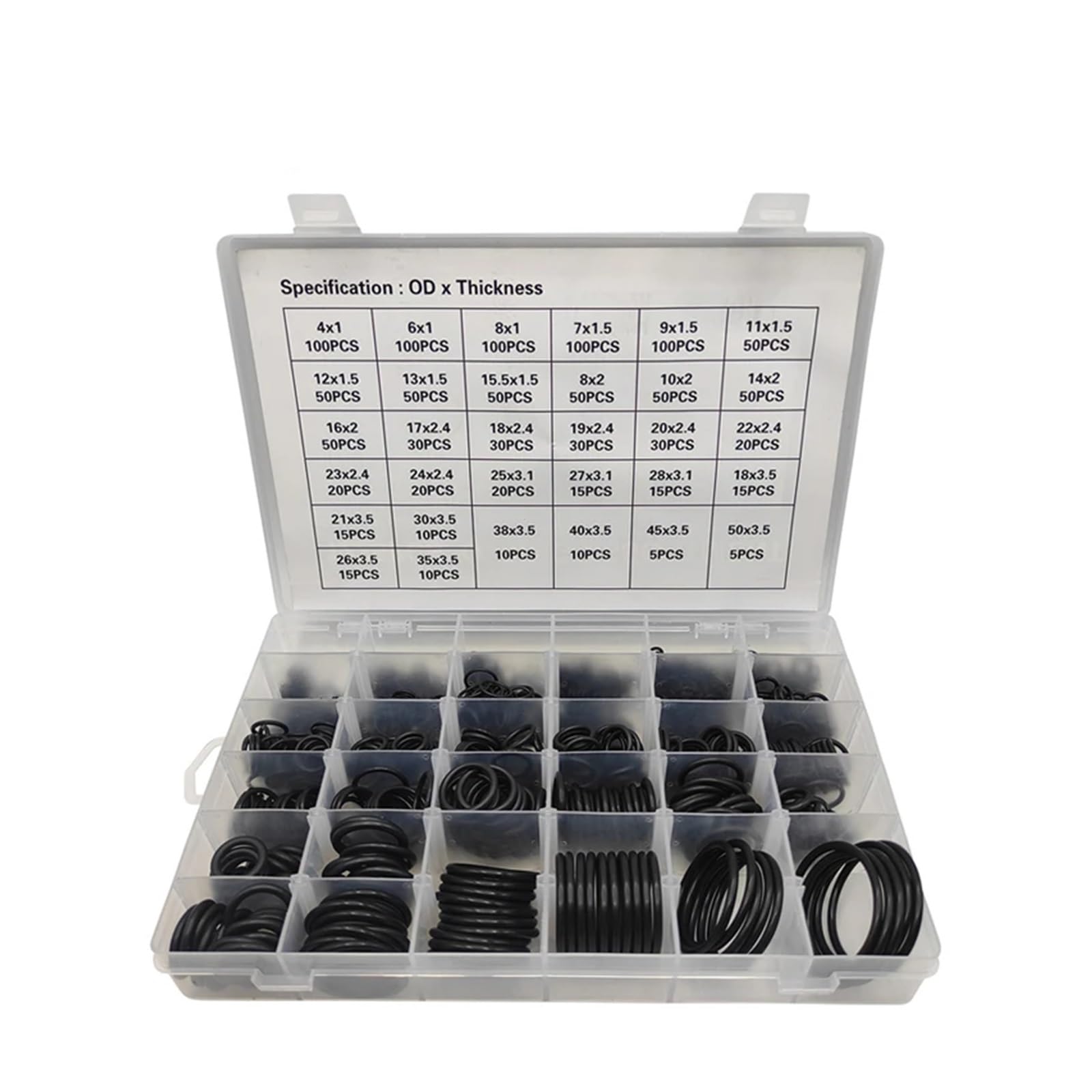 225-1225 Uds junta de sellado en caja nitrilo varios tamaños goma O anillos Kit de reparación junta resistente al aceite juego de arandelas combinadas(1225pcs)