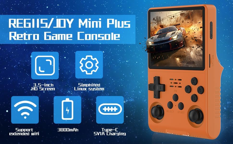 FVBADE[30000 in 1 R40S PRO Handheld Game Console 3.5 inch IPS Screen Mini Retro Console 3800mAh Portable Pocket Arcade 45+ Mainstream Emulator 256G TF Card Transparent.(Orange) image 6 of 6 B0F9WFZ8SZ