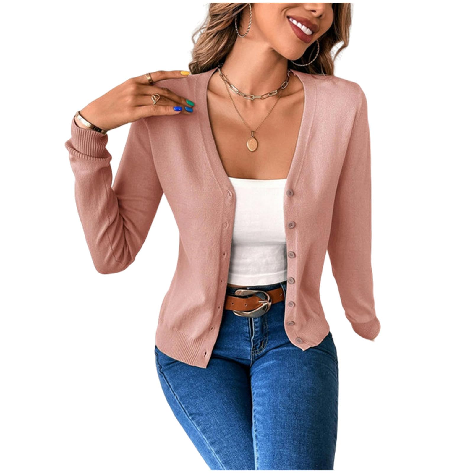 NOGRAX Cardigan Estivo Donna Autunno Inverno Donne Manica Lunga Solida Pulsante Front V Neck Cardigan Femme Fashion Vintage Knit