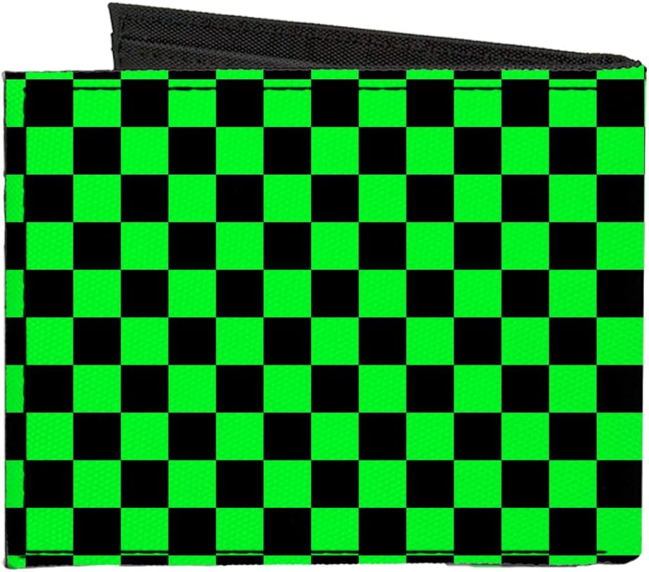 Wallet Bifold Canvas Checker Black Neon Green - Image 2