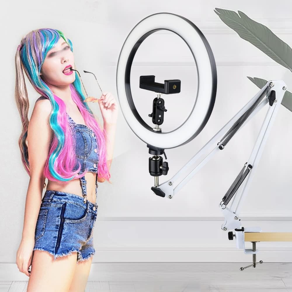 Profissional LED Selfie Ring Light Camera Phone USB Ring Lamp Photography Light with Long Arm Holder Stand