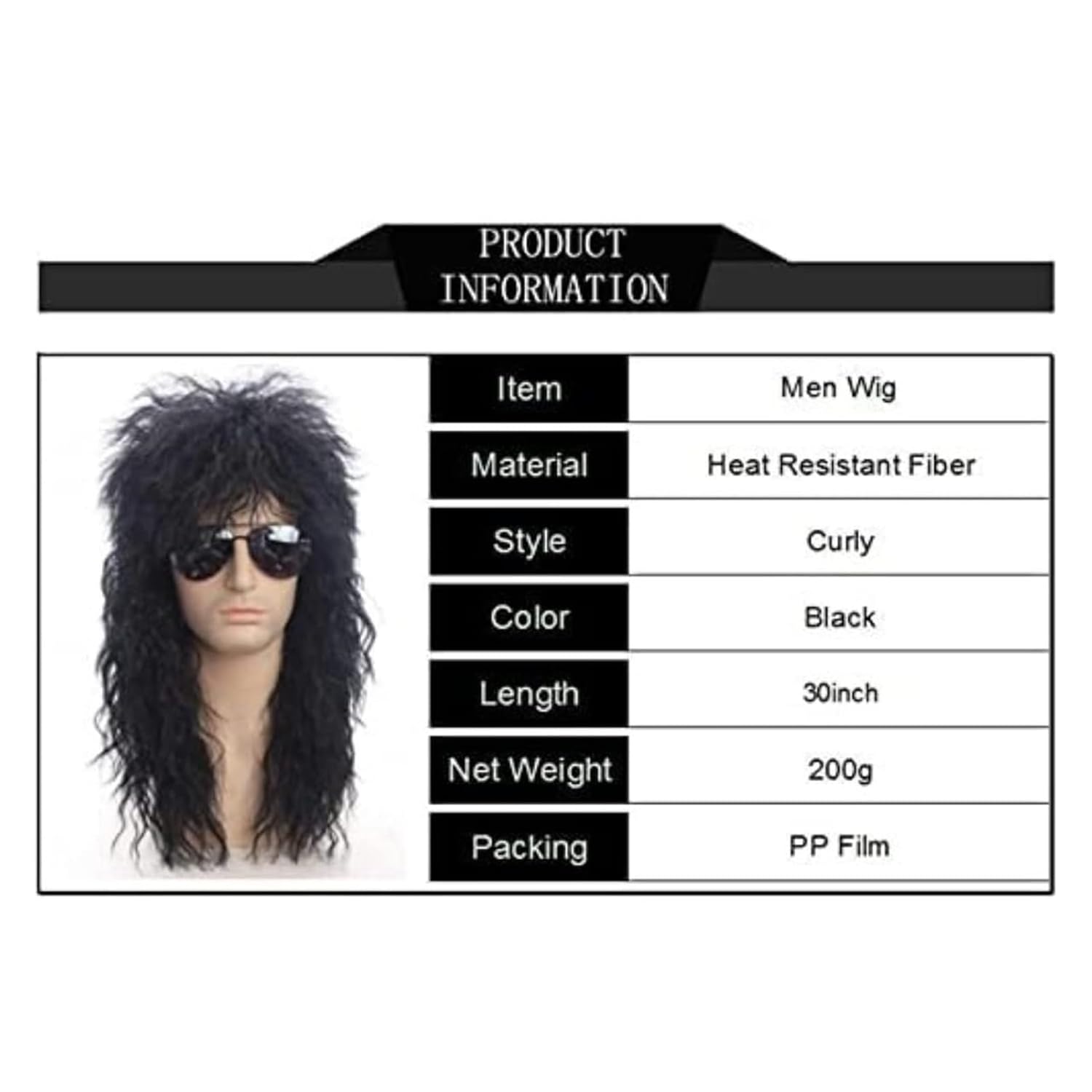 wigs Mens Wigs Black Long Curly 80s Wig Halloween Costumes Party Hair Wig For Male Guys Wig for Daily Party natural