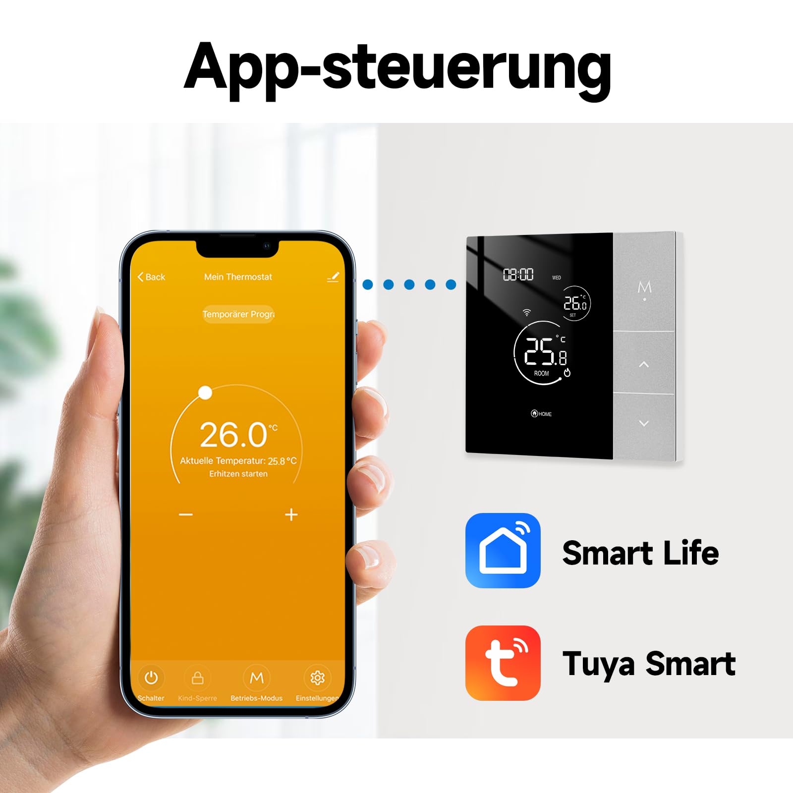 Beok Thermostat Fussbodenheizung Smart, Wifi Raumthermostat Digital für Wasser Fußbodenheizung WLAN Heizungthermostat Programmierbare, Kompatibel mit Tuya Smart Life/Google Home/Alexa 3A TGP508WIFI-WP