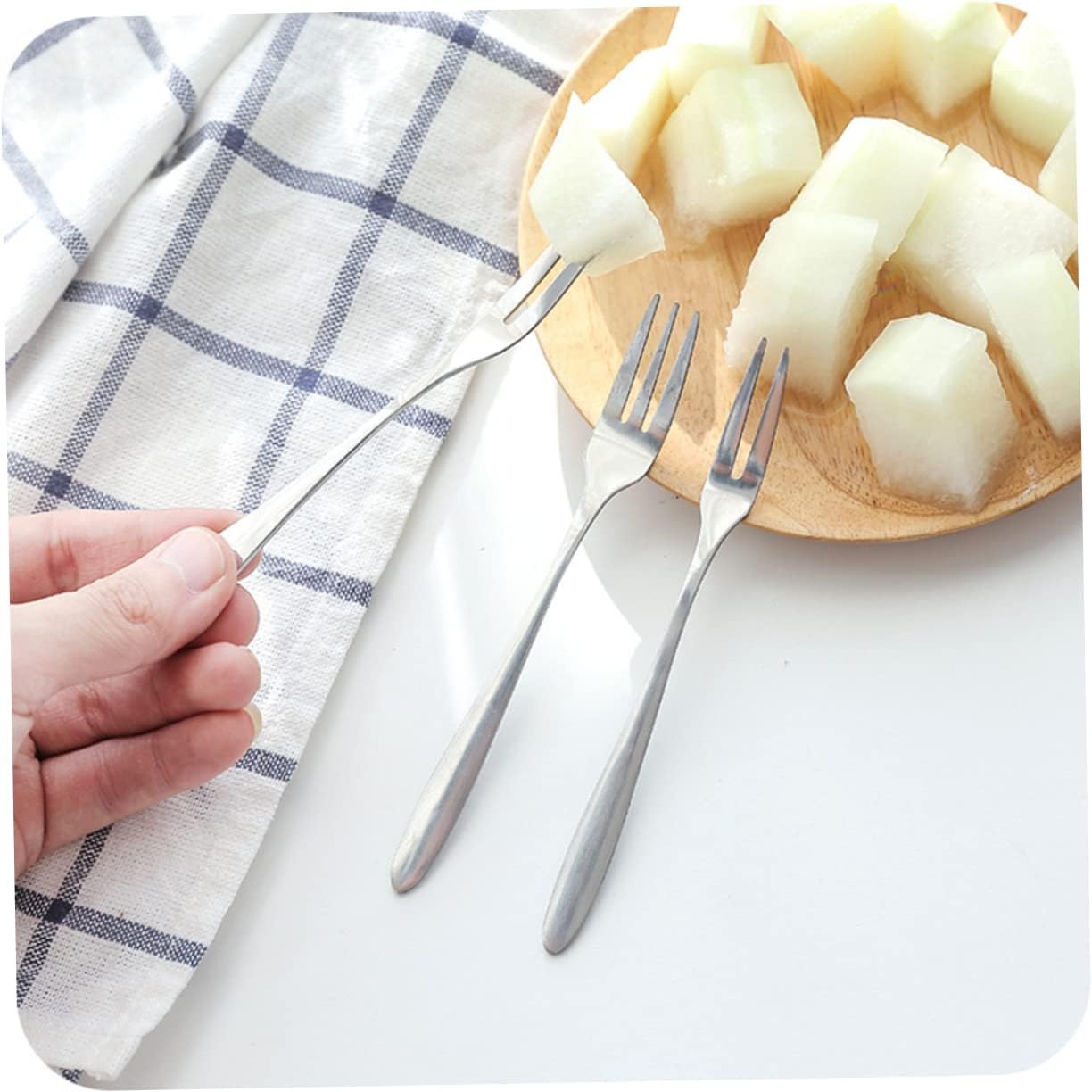 12pcs Stainless Steel Fruit Cake Dessert Forks Long Handle Forks Fruit Picks for Cake Beefsteak Easy Clean Store
