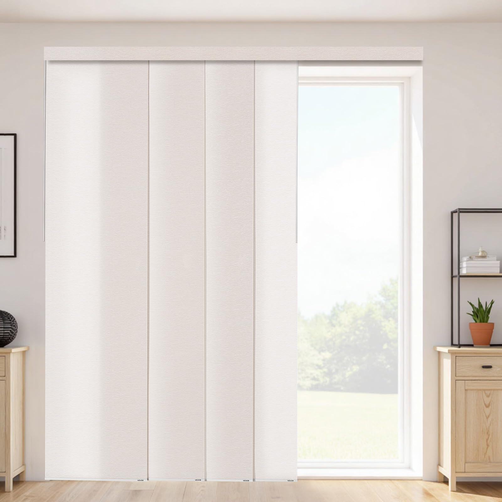 VEVOR Store à Panneaux sur Rail Extensible 116-218 cm de Largeur, Panneau Japonais Vertical Ajustable jusqu'à 243 cm de Hauteur, pour Portes Coulissantes, Séparation de Pièce, Fenêtres, Marron Clair