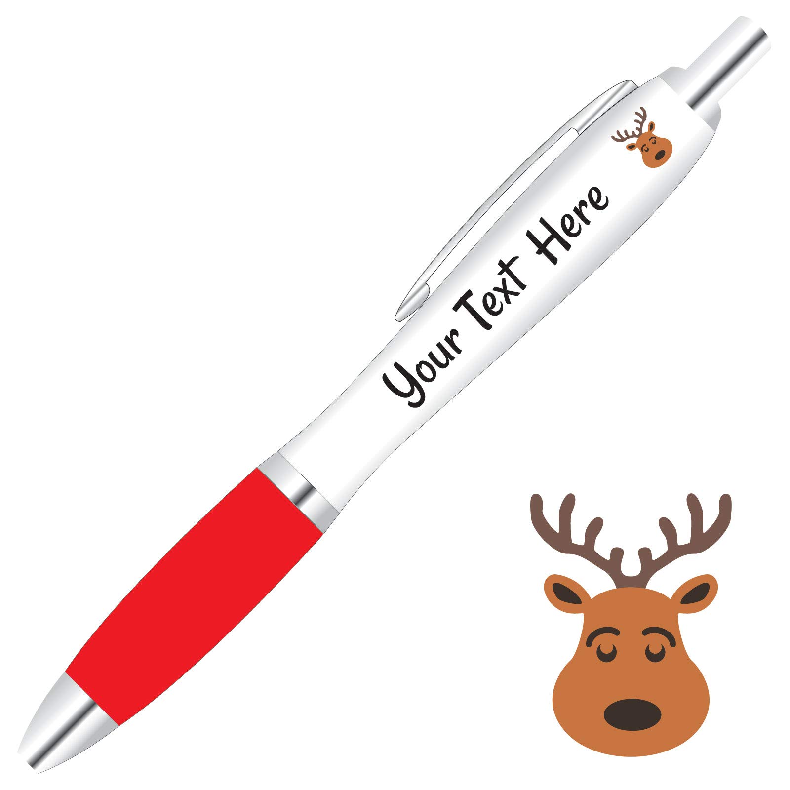 Full Colour Printed Personalised Christmas Pens *Qty - 100* - RED Pen Grips *Reindeer Design* โ image 1