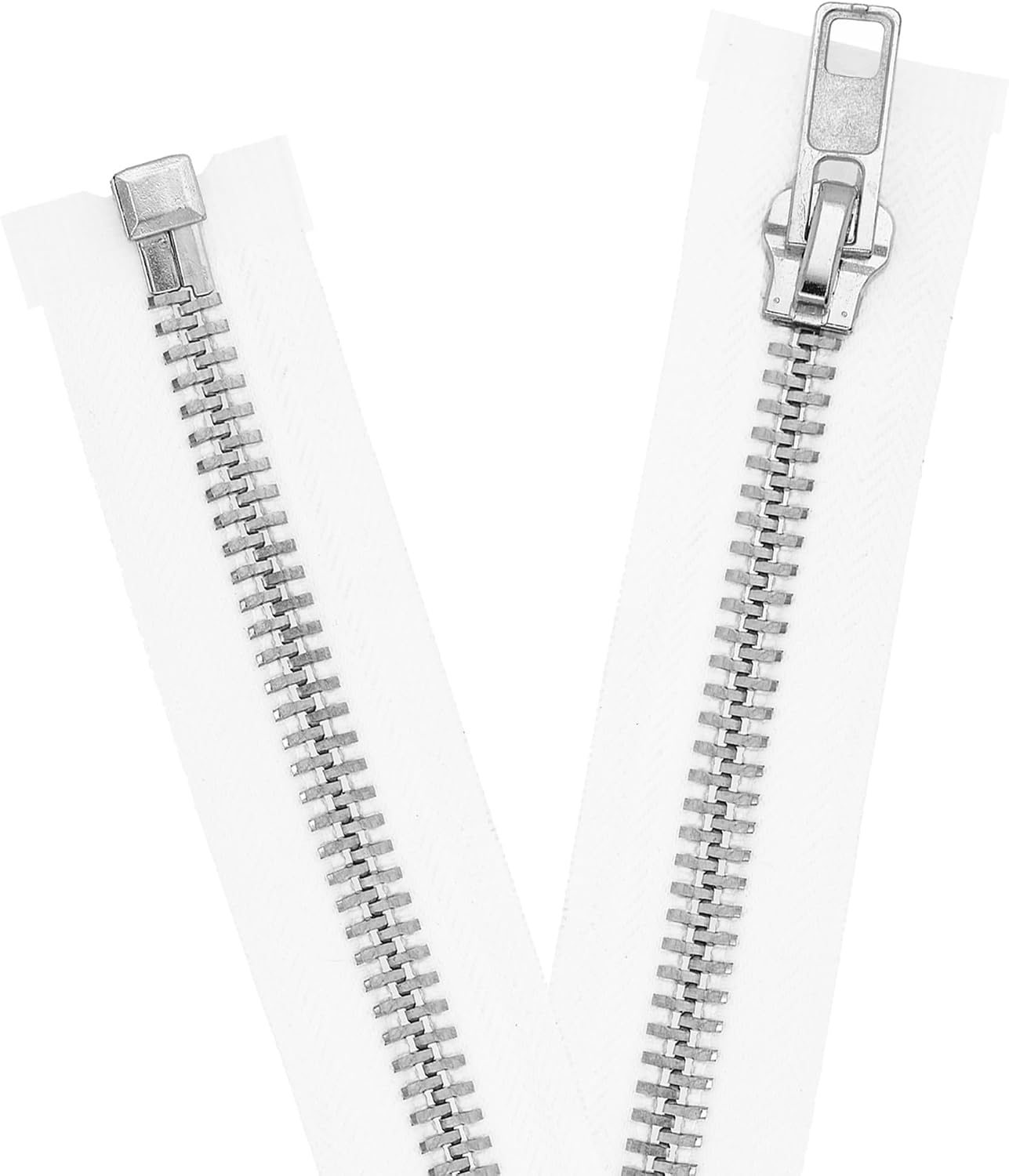 Mandala Crafts 25 Inch Metal Heavy Duty Zippers - #10 White Tape Silver Tone Metal Separating Zippers for Sewing Jacket Coat Upholstery