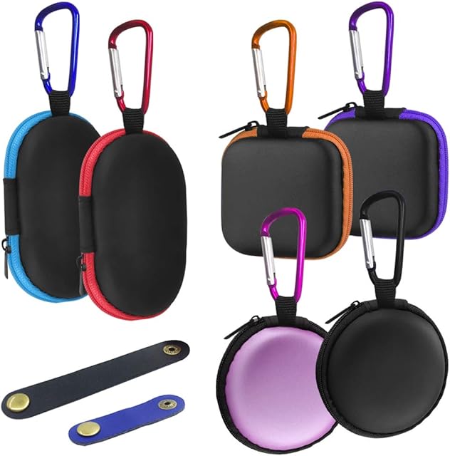 6 Pcs Portable Earbuds Case with Cable Clip & 2 Headphone Cable Clip, AIFUDA Mini Hard EVA Carrying Case Storage Bag for Earphone Earbuds Bluetooth Headset U Disk