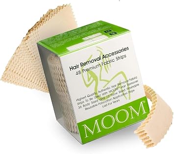 MOOM Hair Removal Wax Strips, 48 Count - Reusable & Washable Polycotton Strips for Maximum Hair Removal, Perfect for Bikini Area, Leg, Eyebrows, Body & Face - Unisex Use
