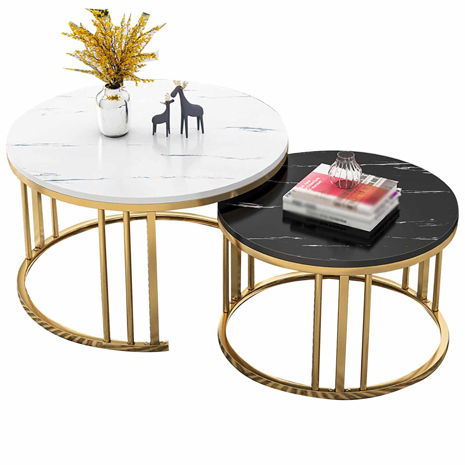 Tables Basses Rondes blanches 80cm avec étagère ouverte de salon moderne