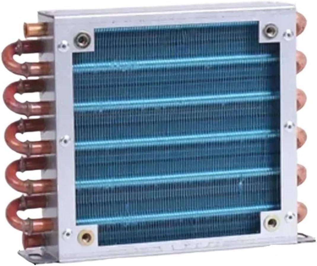 小型シェルコンデンサーラジエーター冷蔵庫冷凍庫水冷式アルミフィンと銅管熱交換器ファン付き空冷式(173x132x38)