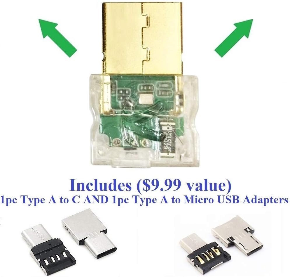 USB_Splitter_Clear (Includes Type C & Micro-USB Adapters): DIGITAL Bluetooth USB Splitter Transmitter for Laptops/PCs/Desktops, Android Smartphones/Tablets/etc. Streams to 2 sets Apple AirPods.