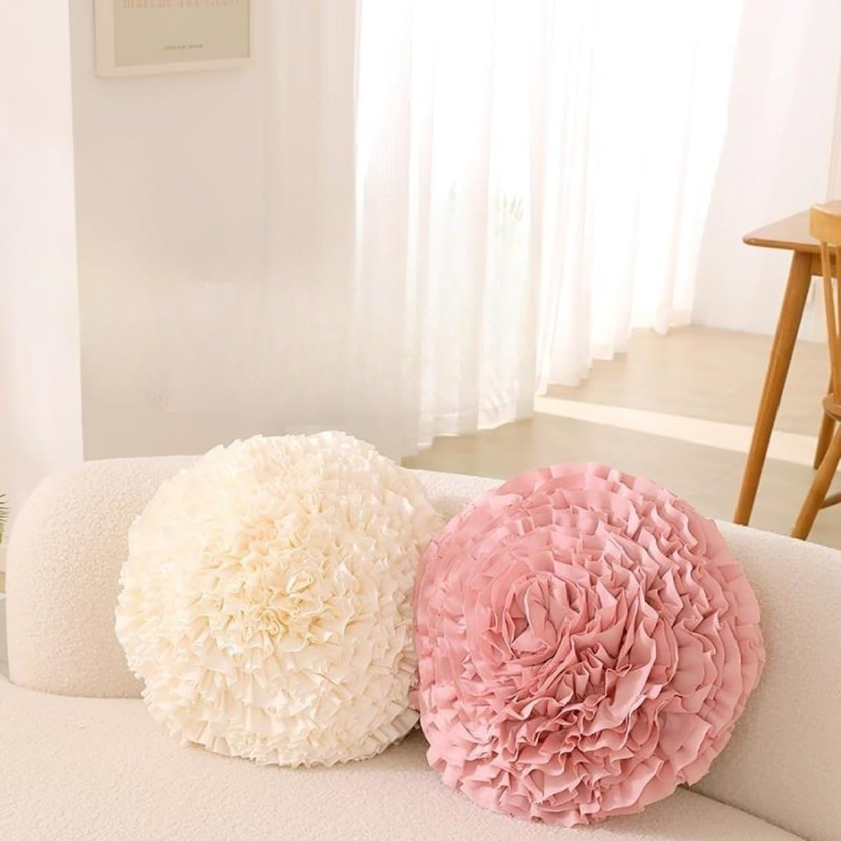 WAIUYIA Flower Shaped Throw Pillow Soft 3D Round Flower Throw Pillow Daisy Flower Shaped Cushion Handmade Decorative Plush Flower Pillow Soft Petal Pillow for Bed Sofa Car Couch (White,17.7 inch)
