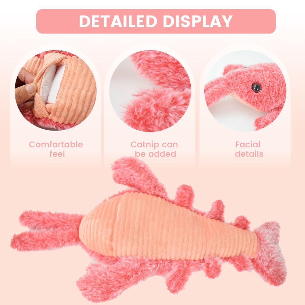 Floppy Lobster - Giocattolo interattivo per cani, 2025, per cani di piccola taglia, calmante, divertente, che si muove e si muove, giocattoli robusti per masticare la dentizione (rosa)