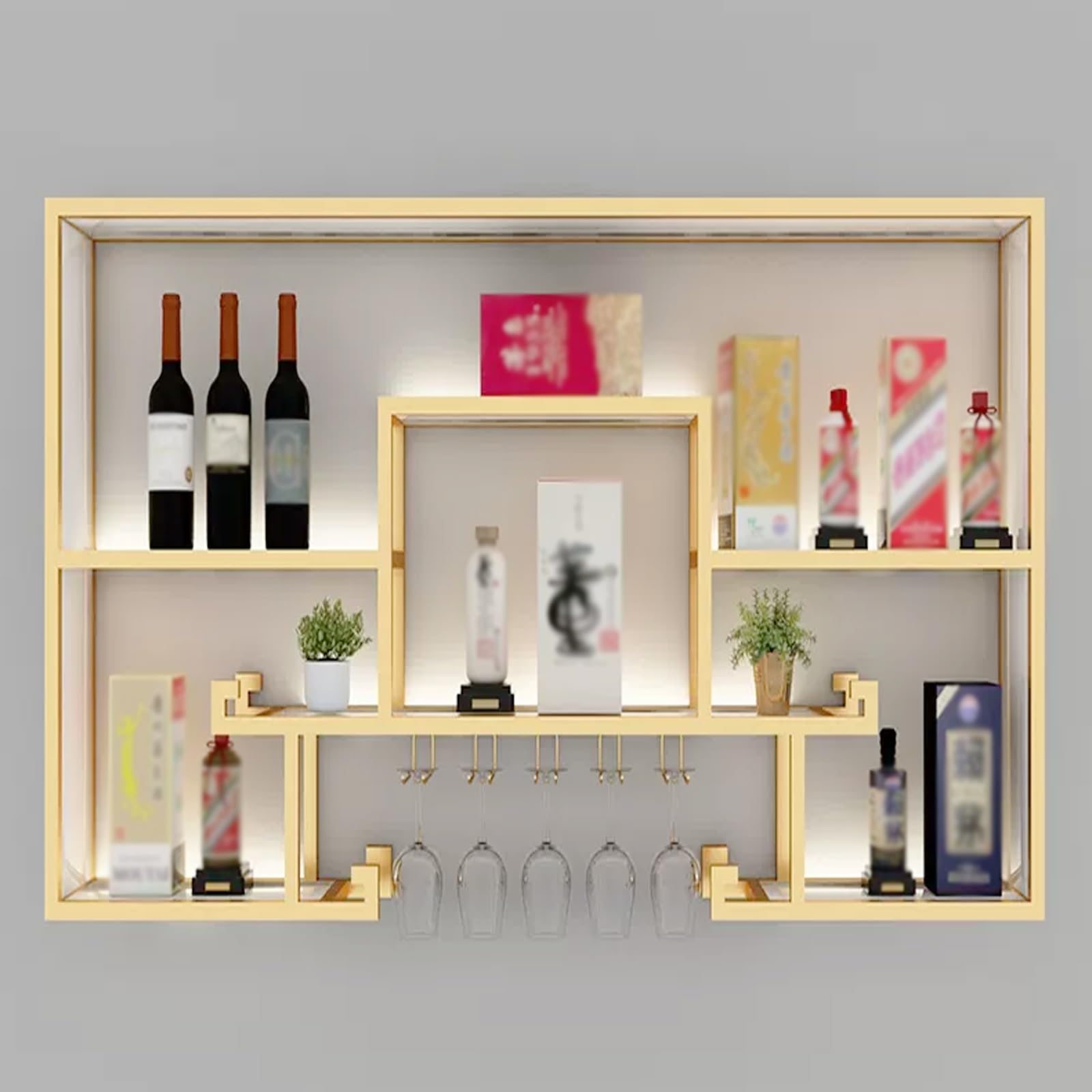 Botellero de metal montado en la pared, diseño industrial moderno para colgar copas de vino y botellas, perfecto para comedores y bares