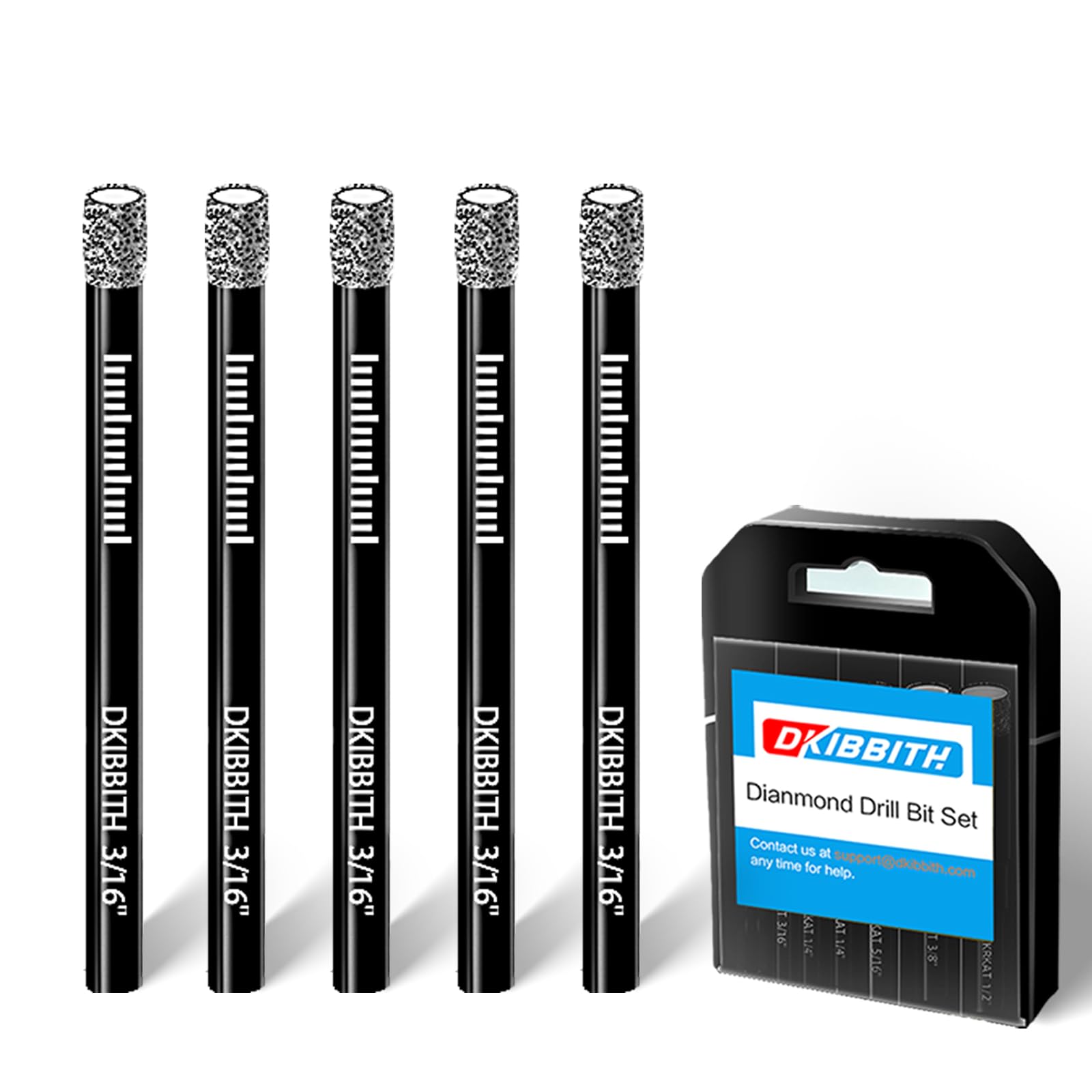 5-Pack 3/16" Dry Diamond Drill Bits Set, 5mm Tile Drill bits for Ceramic Porcelain Marble Granite Tile Stone Glass Brick, Integrated Coolant for Fast