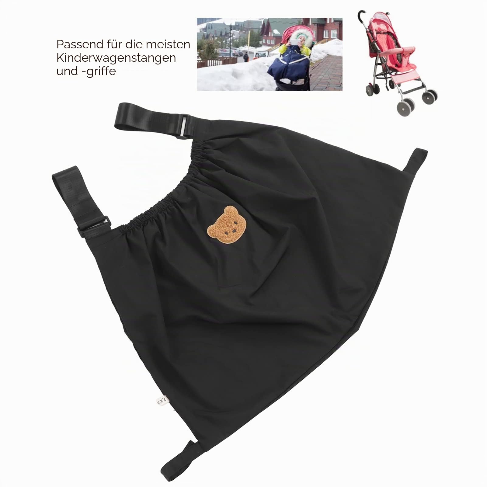 Wasserdichte Kinderwagentasche, ReißFest, Niedlich, Einfach, Kinderwagen-Organizer, BäRenmuster, Wiederverwendbar FüR Handy-LadegeräT (Schwarz)