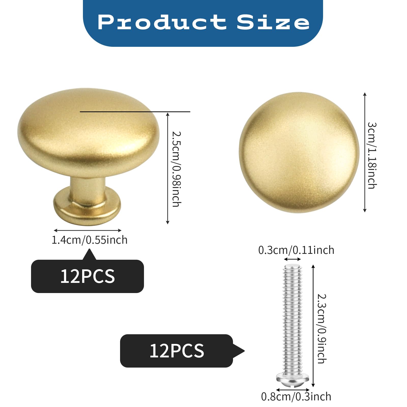 Roellgs 12-Pack Round Door Knobs and Cabinet Handles in Black and Gold for Kitchen Cupboards and Drawers - Image 2