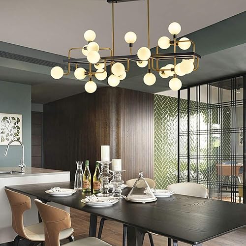 Miniatura 4 de Lámpara de araña industrial Sputnik larga rectangular, vintage durante la iluminación, lámpara de techo colgante de frijol mágico de hierro forjado