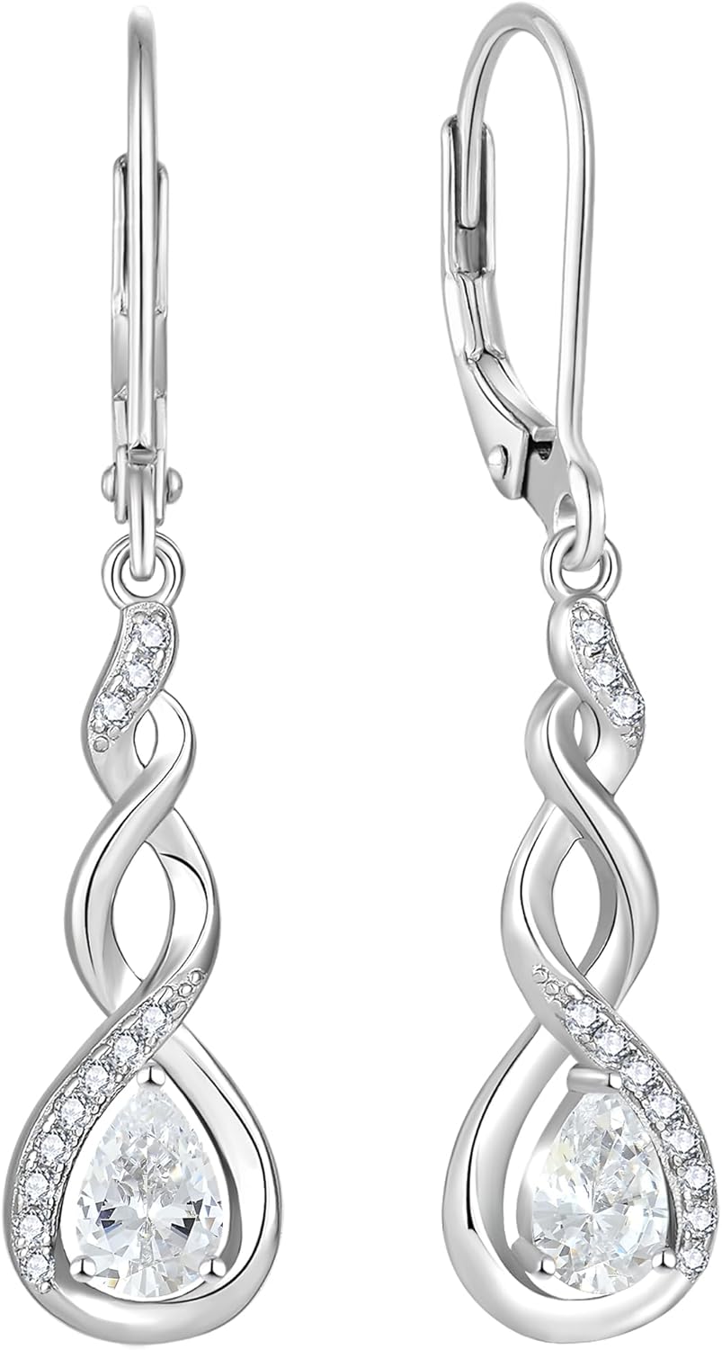 YL Twisted Dangle Drop Earrings 925 Sterling Silver Infinity Leverback Earrings Birthstone Jewelry for Women