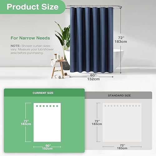 Vista 338 de Dynamene Cortina de ducha larga de tela negra – Cortinas de ducha de tela alta y resistente con textura de gofre, juego de cortina de baño de lujo