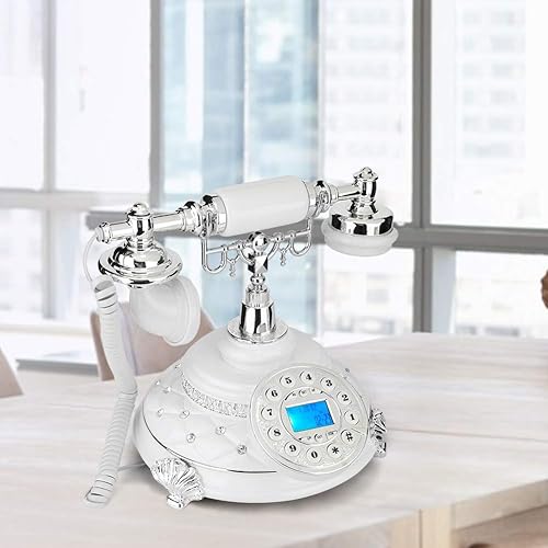 Miniatura 7 de Teléfono retro, soporte de teléfono fijo retro europeo clásico e identificación de llamadas con retroiluminación DTMF, teléfono digital vintage fijo