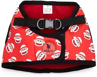 The Worthy Dog Sock Monkey Sidekick Harness Vest, with Comfy Padded Mesh Velcro Adjustable, Outdoor, Easy Walk Vest, Fits Medium Size Dogs, Red