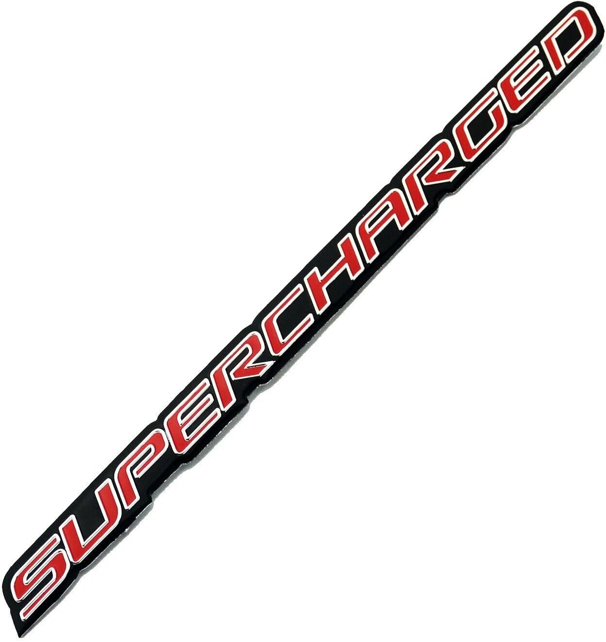 2Pc Supercharged Emblem 3D Badge Logo Aluminum Adhesive Decal Badge Fit for Universal SUV Truck Car (Red Silver), EmBroom-211 image 3