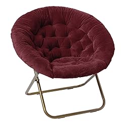 Milliard Saucer Chair For Adults, Teens & Kids, Burgundy, Faux Fur XL Circle Chair for Bedroom, Dorm & Gaming, Foldable Comfy Accent Seat for Small Spaces, Folding Moon / Mushroom / Round Oversized