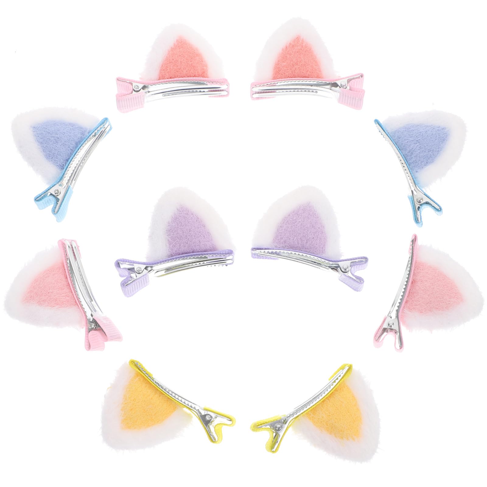 POPETPOP Cat Ear Hair Clips for Kids Girls 5 works Plush Barrettes Soft Hairpins for Toddlers Cute Accessories for Everyday Styling and Party Hairdos