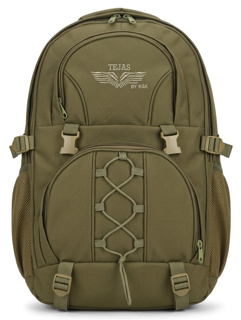 TEJAS Military-Inspired Tactical Backpack for Men | 40L Laptop Backpack with Multi Compartments, Cushioned Back & Shoulder Support, Bottle Holders, Olive Green Travel Trekking Bag-image-34