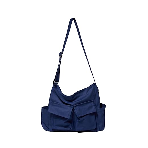 Canvas Messenger Bag Large Hobo Crossbody Bag with Multiple Pockets Casual Shoulder Tote Bag for Women and Men