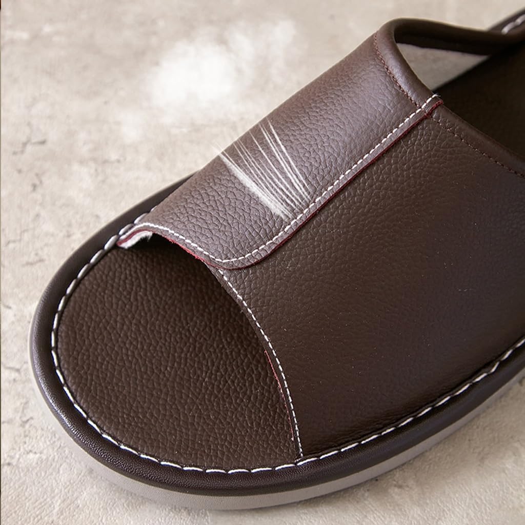 Zapatillas de Cuero para Mujer, cómodas Zapatillas de casa para Hombres, Sandalias de Verano con Punta Abierta para Interiores y Exteriores (Gris, 41/42 EU)