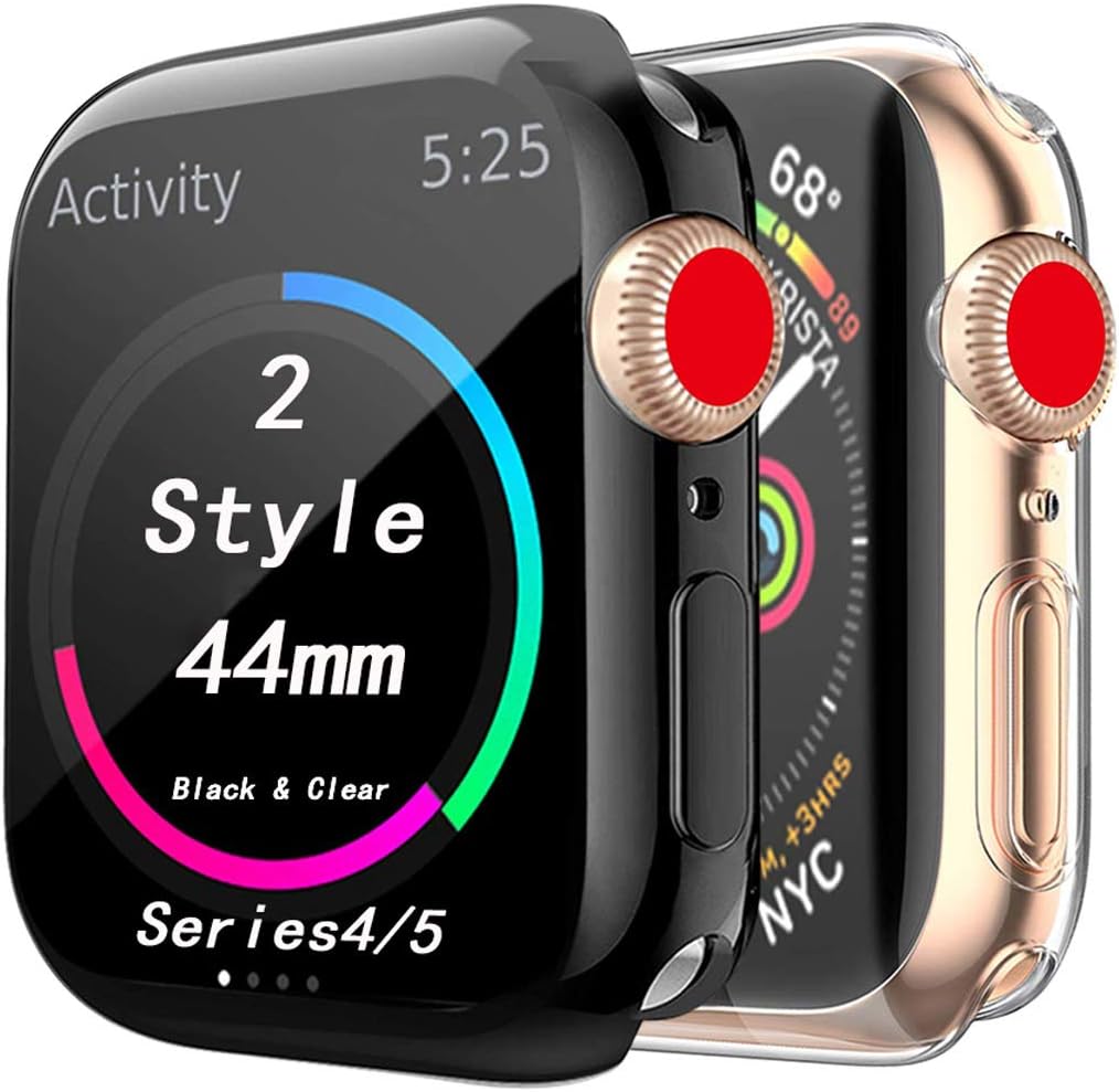 Cerike Case Compatible with Apple Watch Series 5/Series 4 Screen Protector 44mm, Soft Slim Full-Around TPU Protective iWatch 4/5 Cover for Apple Watch Smartwatch (44MM, Black)