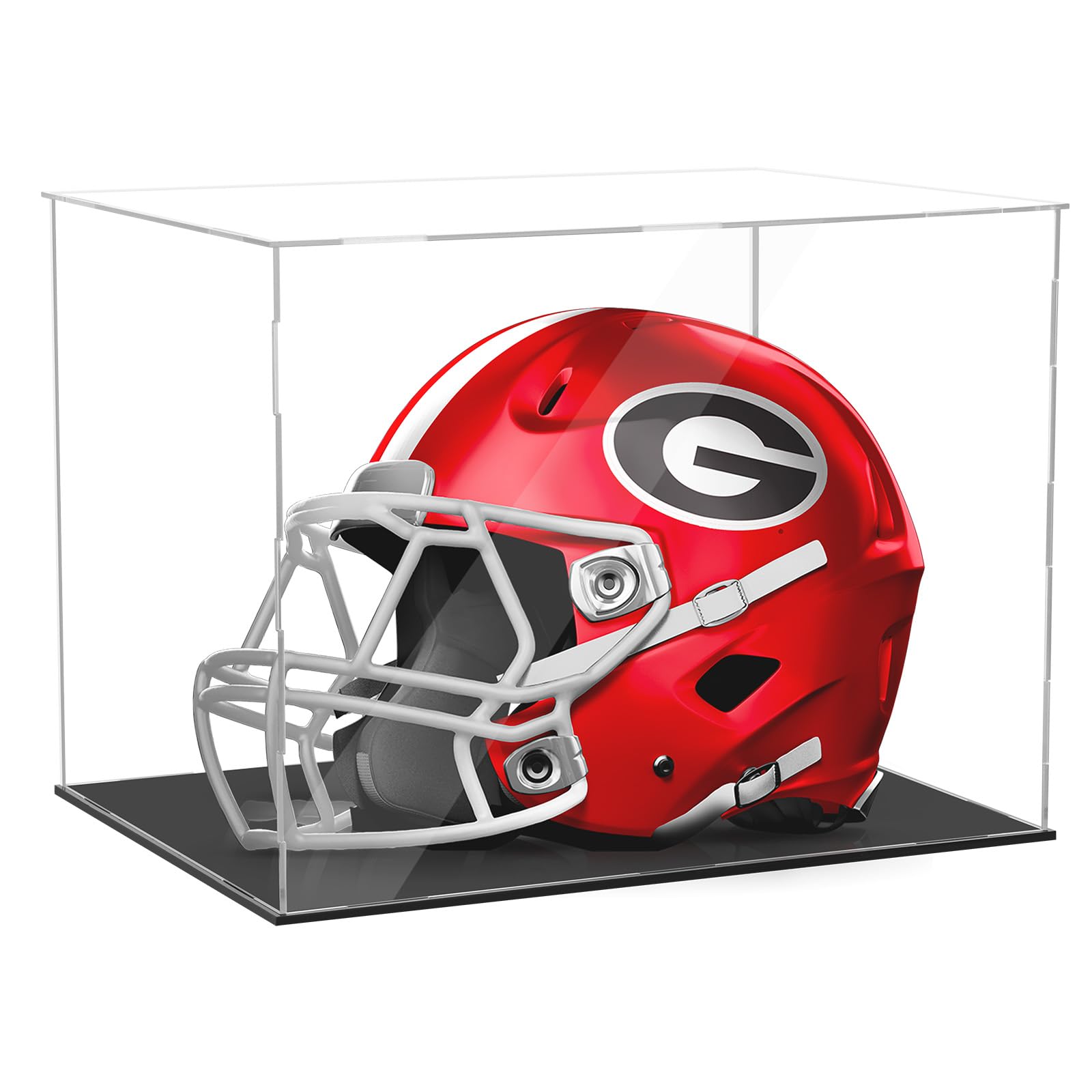Football Helmet Display case Full Size Self-Assembly Acrylic Helmet Display Case with Black Protection Holder Base,UV Protection Clear for Dustproof Sports Collectibles Storage Showcase