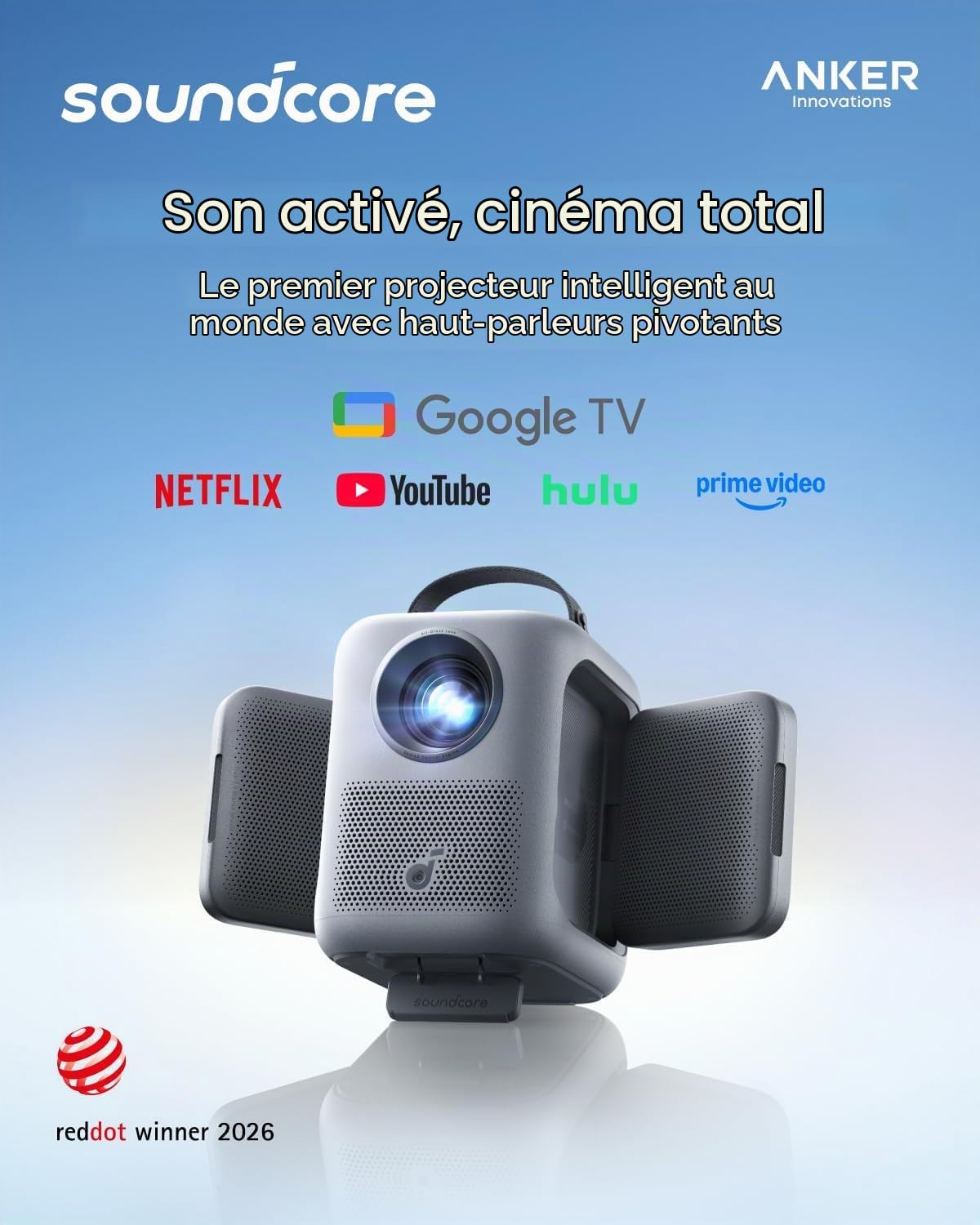 soundcore Nebula P1i Projecteur intelligent avec WiFi et Bluetooth, haut-parleurs pivotants, audio Dolby 2.0, 380 ANSI lumens, Full HD 1080p, lentilles entièrement en verre, double stéréo 10 W, GTV