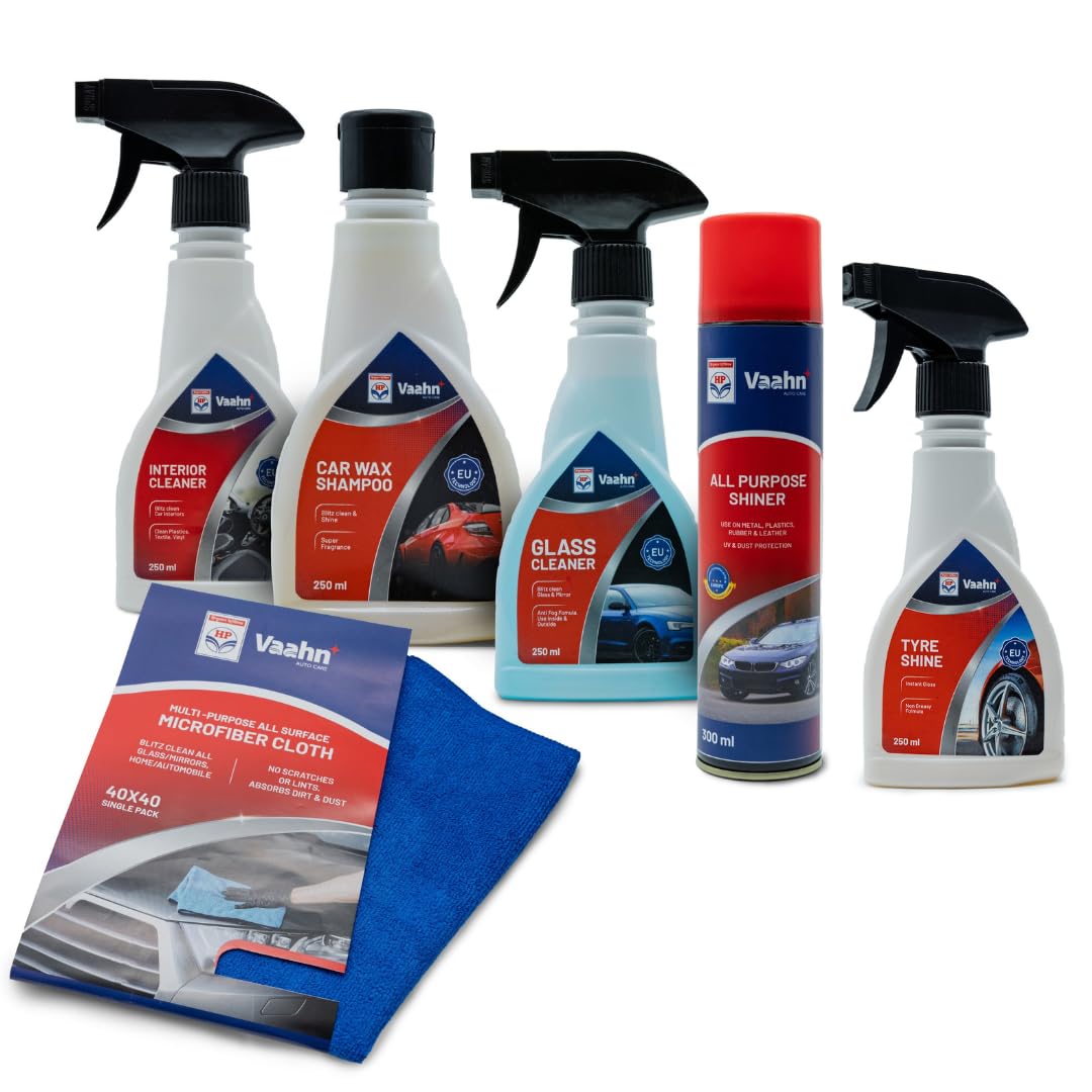 HP Vaahn Total Car Grooming Kit – Car Shampoo, Interior Cleaner, Glass Cleaner, All Purpose Shiner, Tyre Shiner & Microfiber Cloth Pack of 3 | Complete Car Detailing Combo-image-43