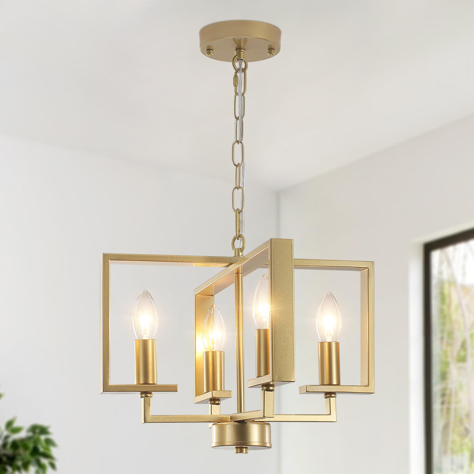 QAREHL Modern Chandeliers Ceiling Light, Industrial Gold Chandelier Height Adjustable Metal Pendant Light Fitting, Dining Room Lights Ceiling for Kitchen Living Room Bedroom Hallway, 4 * E14 Socket — image 1