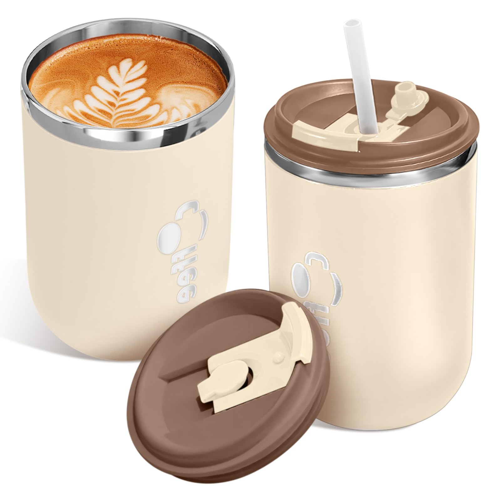 17 oz Travel Coffee Mug with Lid and Straw, Stainless Steel Vacuum Insulated Tumbler, Double Walled Travel Tumbler Insulated Coffee Cups for Ice Drinks Hot Beverage Indoor Outdoor Use (beige)